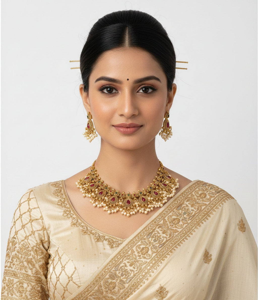 Jewel City Stunning Handcrafted Antique Gold-Plated Necklace Set