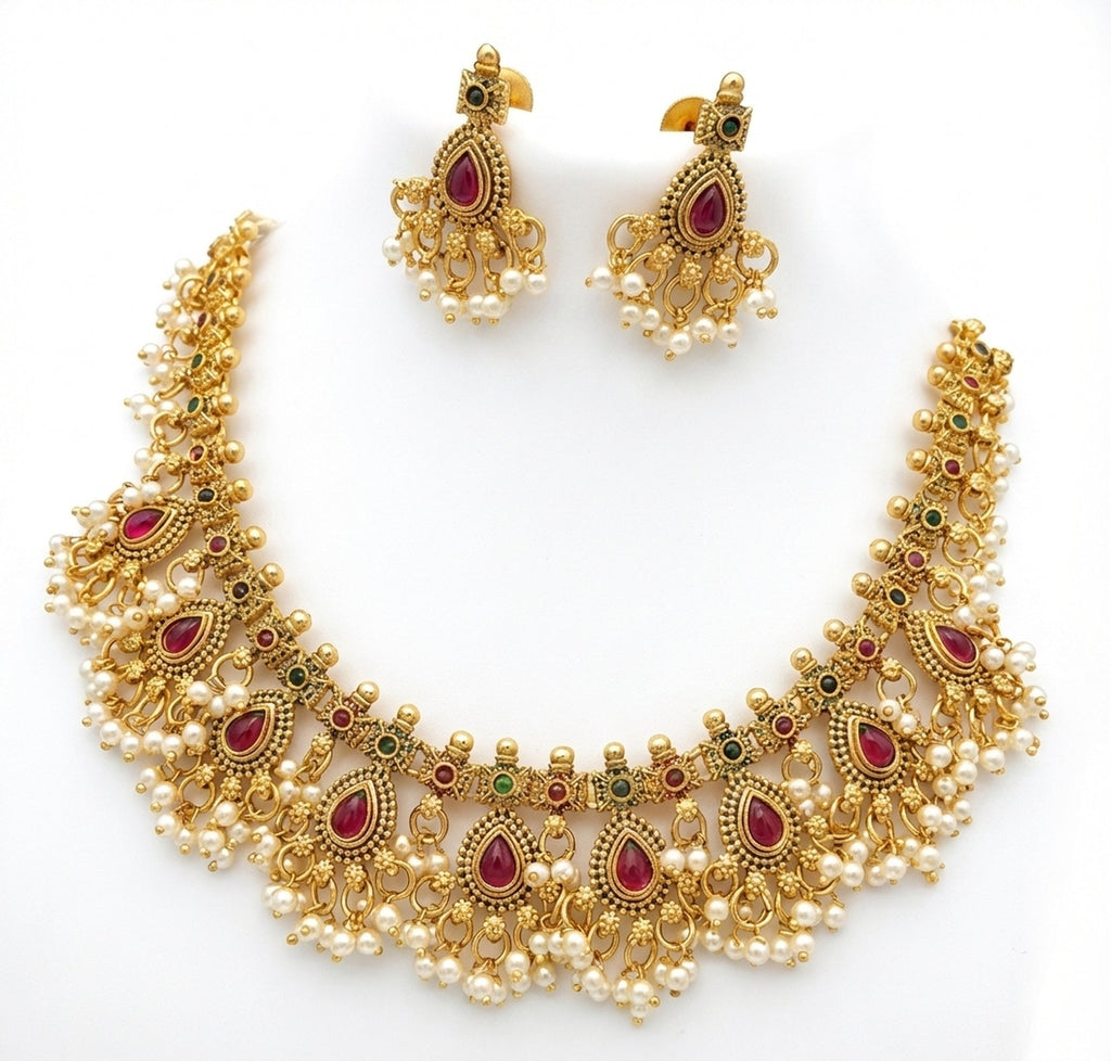 Jewel City Stunning Handcrafted Antique Gold-Plated Necklace Set