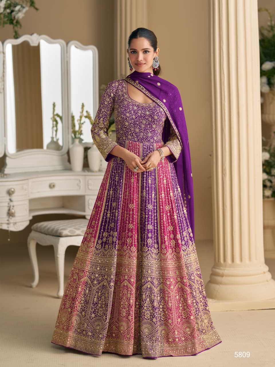 Aarshi Fashions Purple Georgette Wedding Gowns