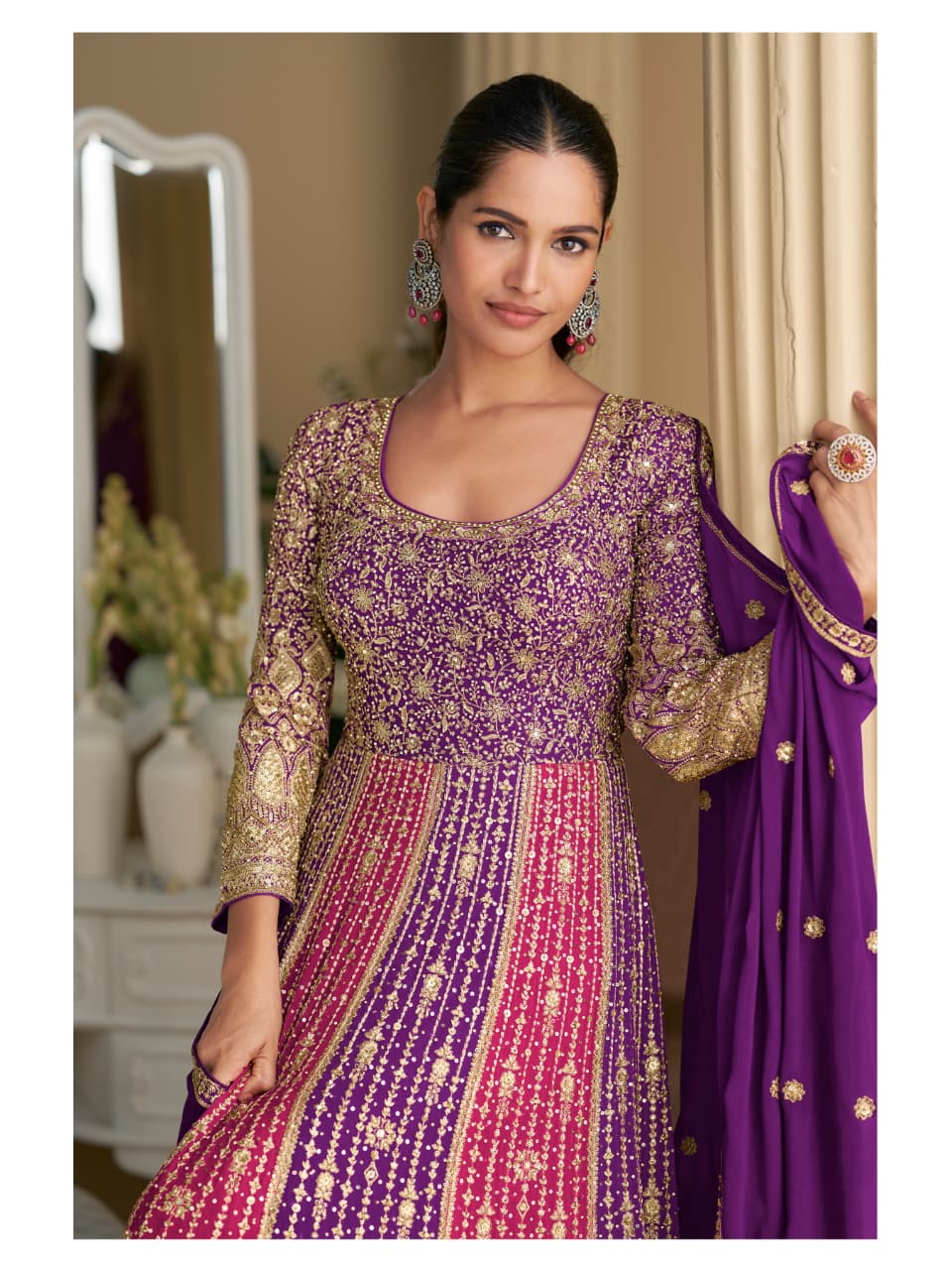 Aarshi Fashions Purple Georgette Wedding Gowns