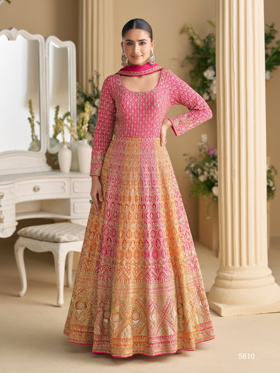 Aarshi Fashions Pink Georgette Wedding Gowns