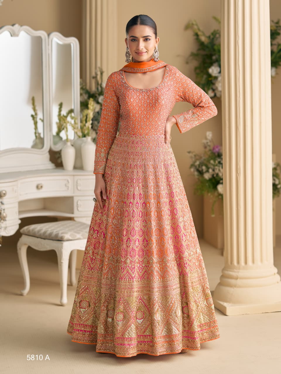 Aarshi Fashions Orange Georgette Wedding Gowns