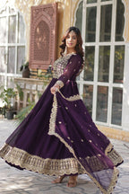 Joban Fashion Wine Georgette Sequence Embroidery Work Kurta Set - Distacart