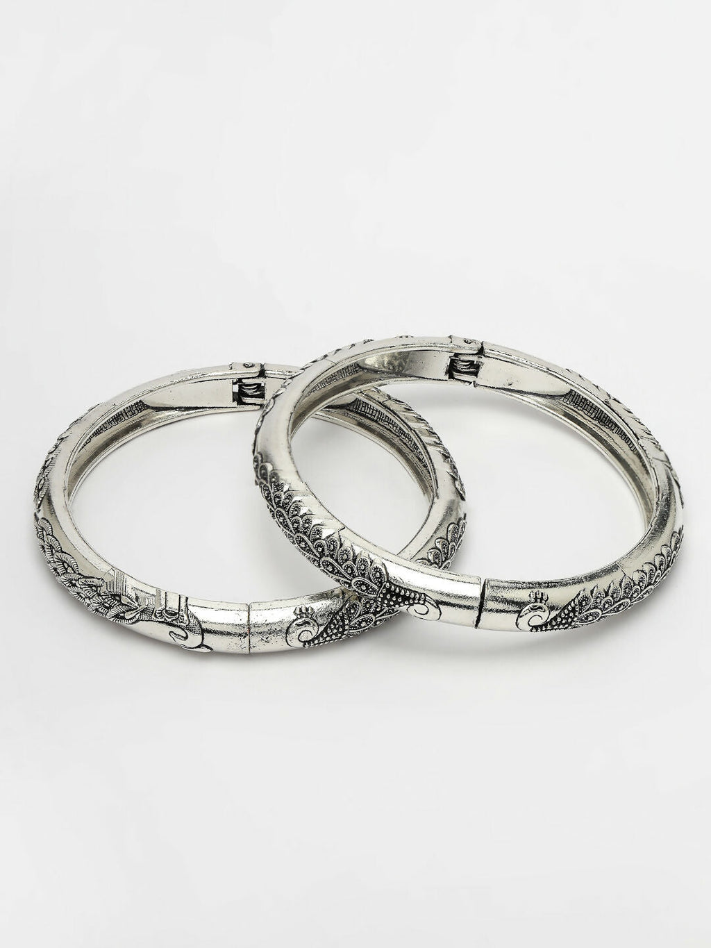 NVR Women's Set of 2 Silver-Toned German Silver Peacock Design Oxidised Kada Bangle - Distacart