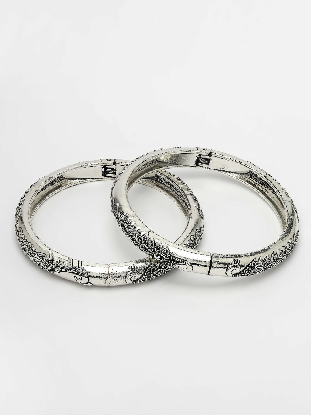NVR Women's Set of 2 Silver-Toned German Silver Peacock Design Oxidised Kada Bangle - Distacart