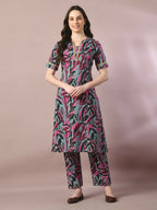 Myshka Women's Multi Printed Cotton Straight Party Kurta Set