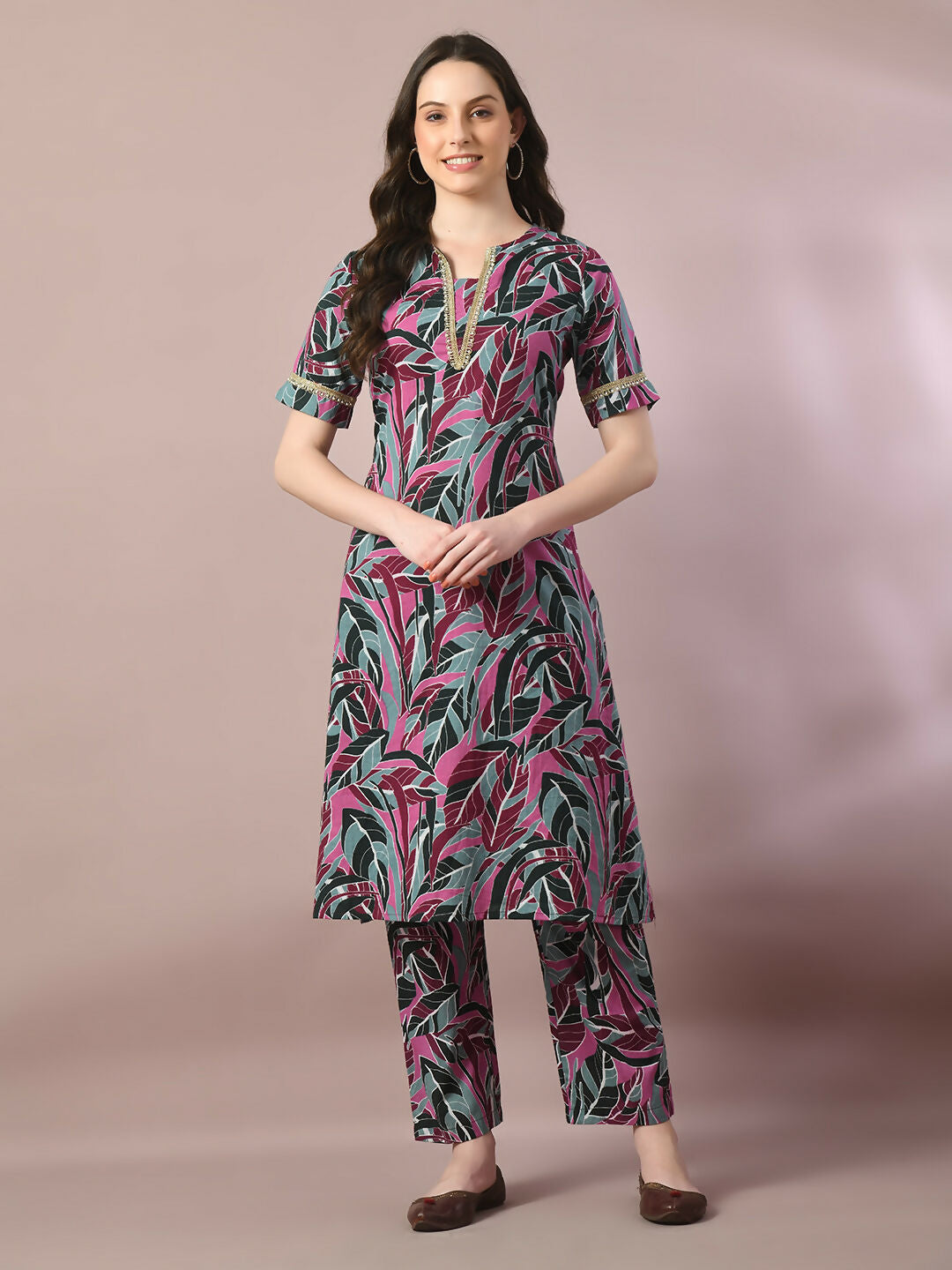 Myshka Women's Multi Printed Cotton Straight Party Kurta Set