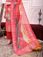 Sequinned & Thread Embroidered Kurta With Pant & Embroidered Dupatta, Coral - Hiral Fashion - Distacart