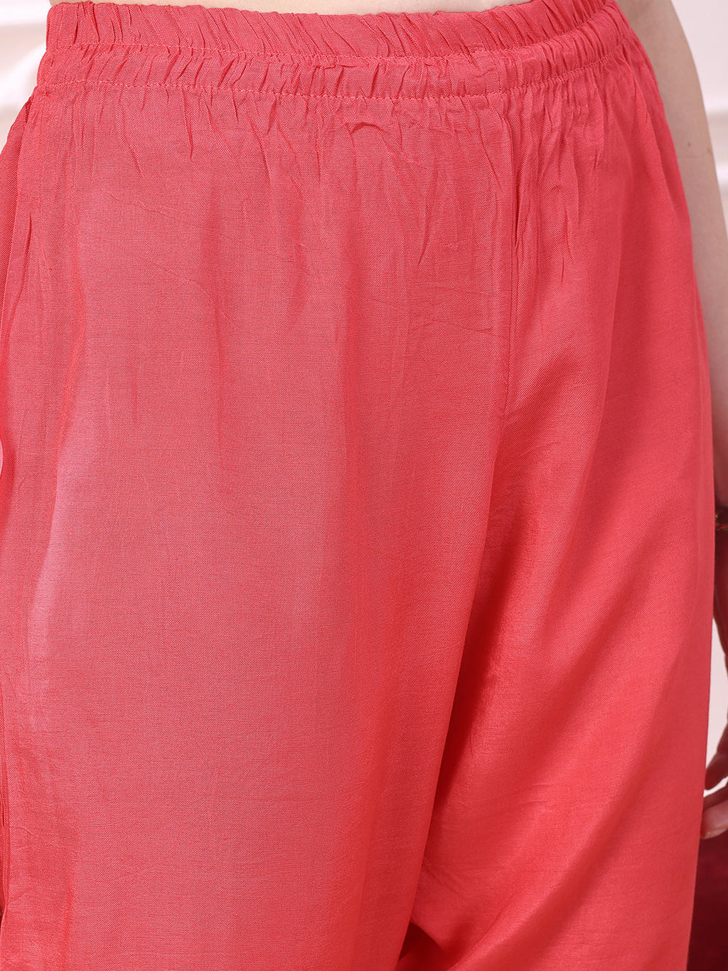 Embroidered Yoke & Floral Printed Kurta With Coordinated Dupatta And Pant Set, Coral - Hiral Fashion - Distacart