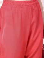 Embroidered Yoke & Floral Printed Kurta With Coordinated Dupatta And Pant Set, Coral - Hiral Fashion - Distacart