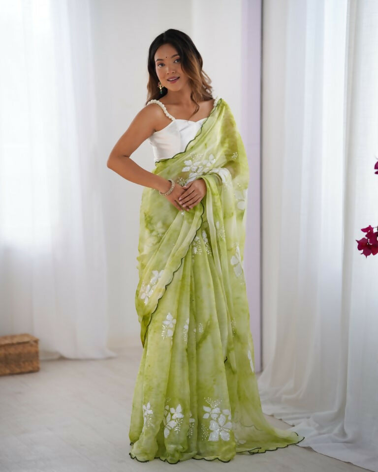 Green Jimmy Choo Printed, Sequence Embroidery Work Saree - Saima