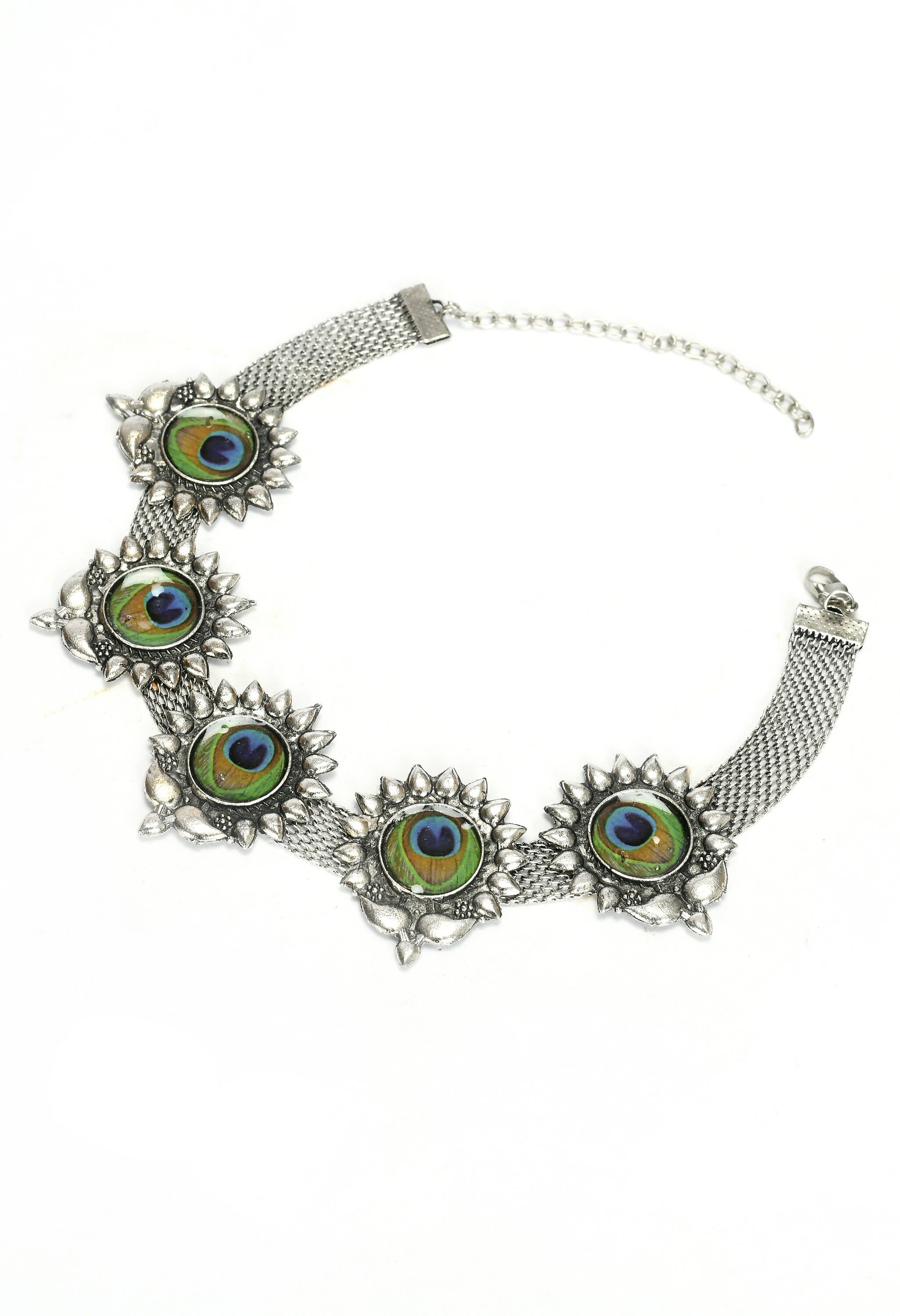Mominos Fashion Johar Kamal Oxidised Silver-Plated Peacock Wings Work Necklace Handicraft - Distacart