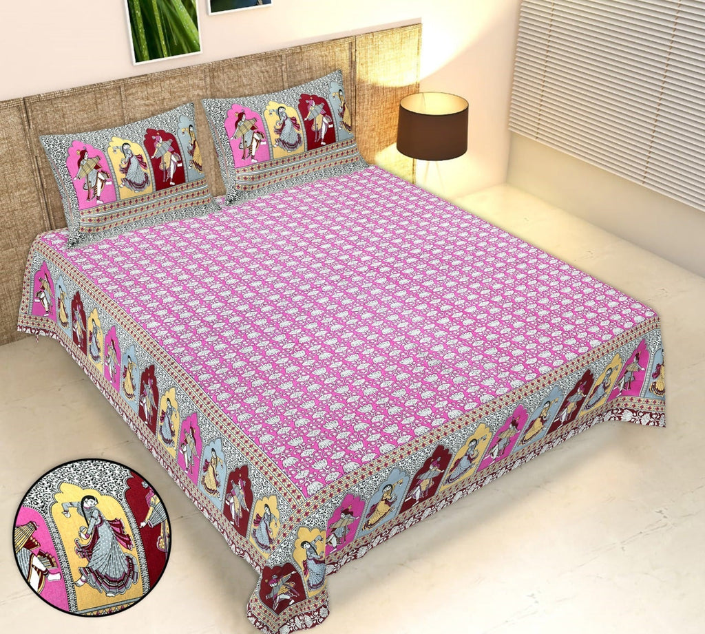 Rudra Bazaar Multicolour 210 TC Cotton Double King Bedsheet With 2 Pillow Covers - Distacart