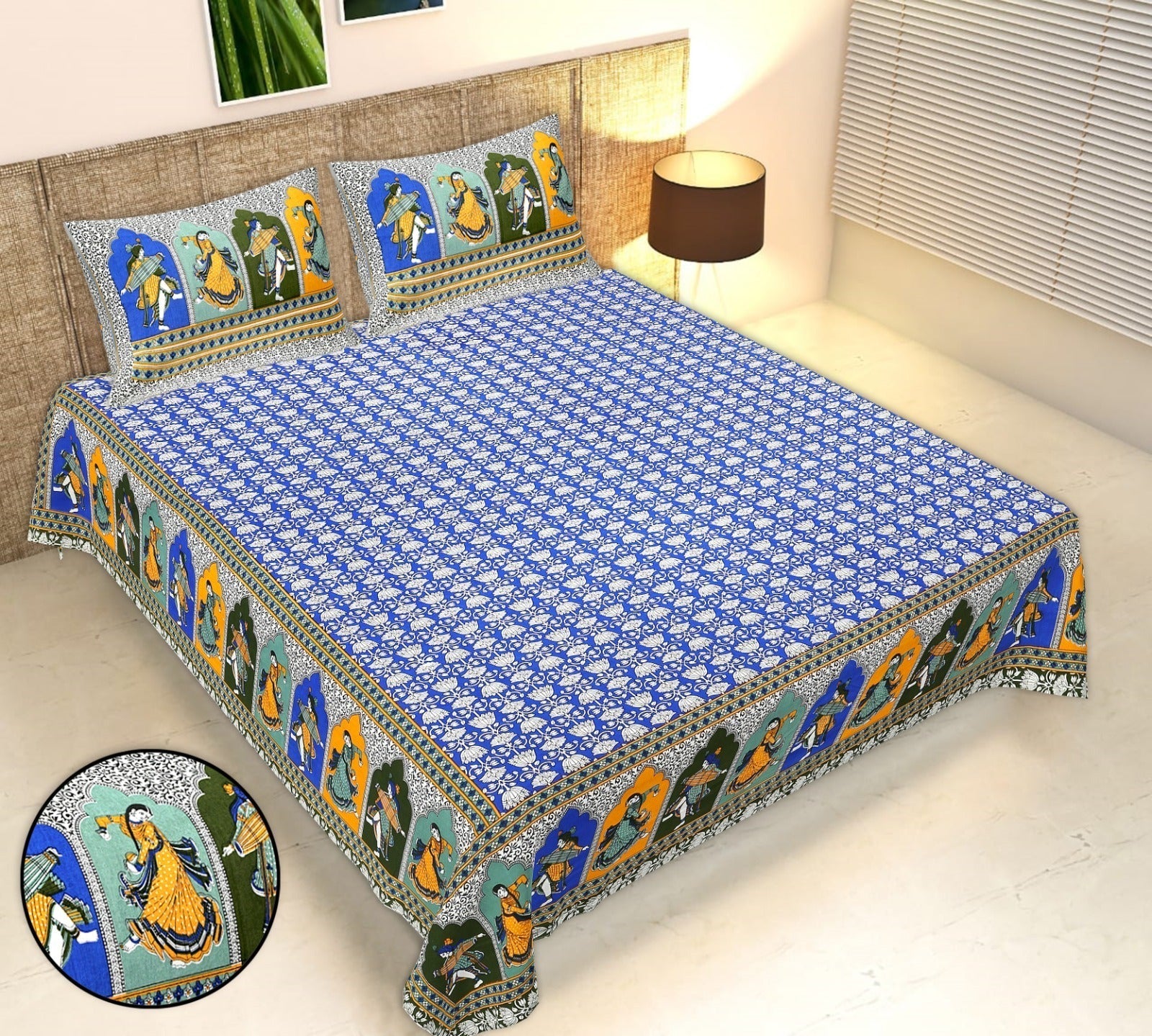 Rudra Bazaar Multicolour 210 TC Cotton Double King Bedsheet With 2 Pillow Covers - Distacart