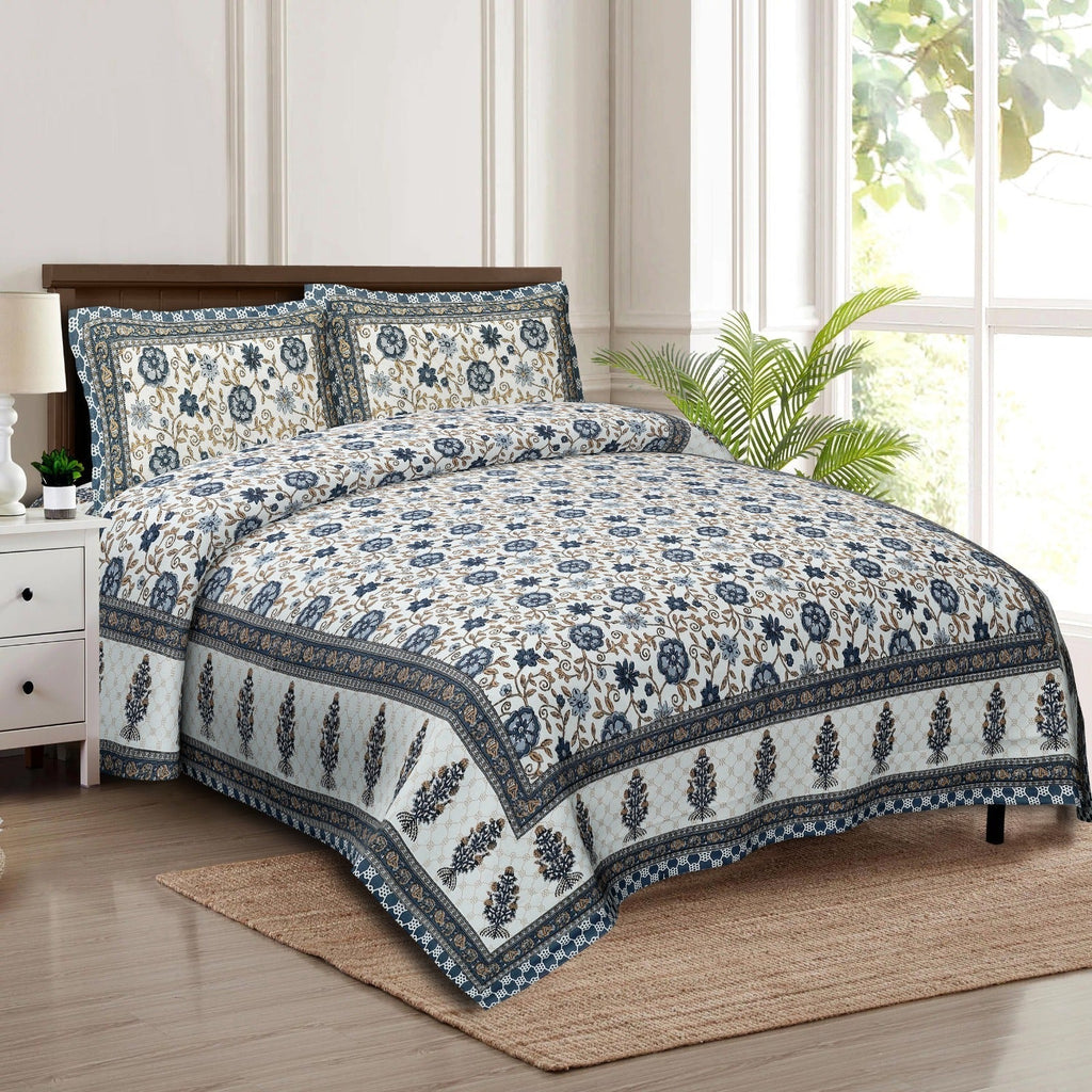 Rudra Bazaar Multicolour 210 TC Cotton Double King Bedsheet With 2 Pillow Covers - Distacart