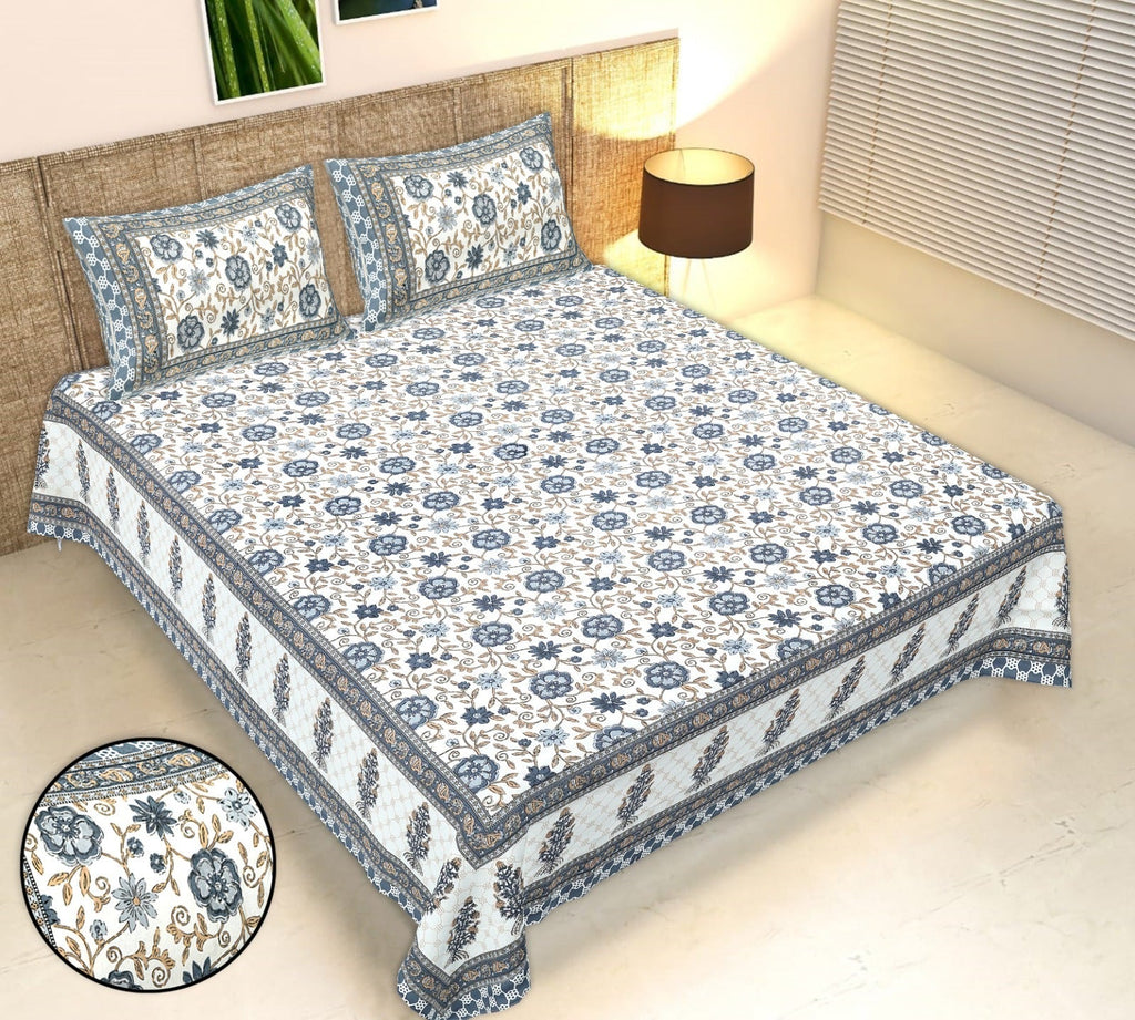 Rudra Bazaar Multicolour 210 TC Cotton Double King Bedsheet With 2 Pillow Covers - Distacart