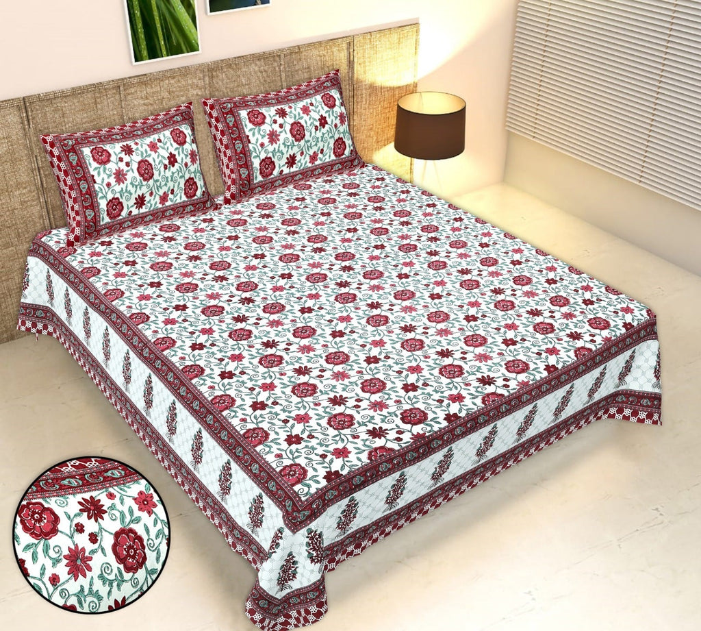 Rudra Bazaar Multicolour 210 TC Cotton Double King Bedsheet With 2 Pillow Covers - Distacart