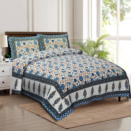 Rudra Bazaar Multicolour 210 TC Cotton Double King Bedsheet With 2 Pillow Covers