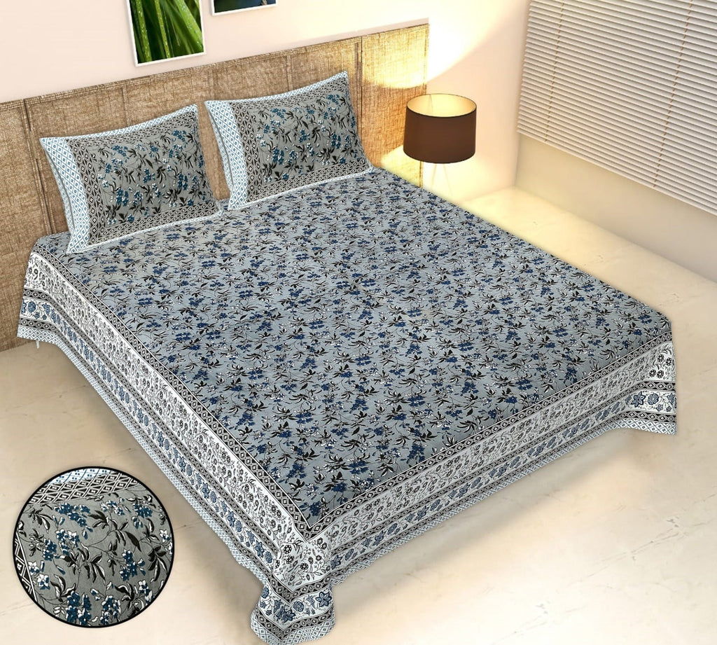 Rudra Bazaar Multicolour 210 TC Cotton Double King Bedsheet With 2 Pillow Covers - Distacart