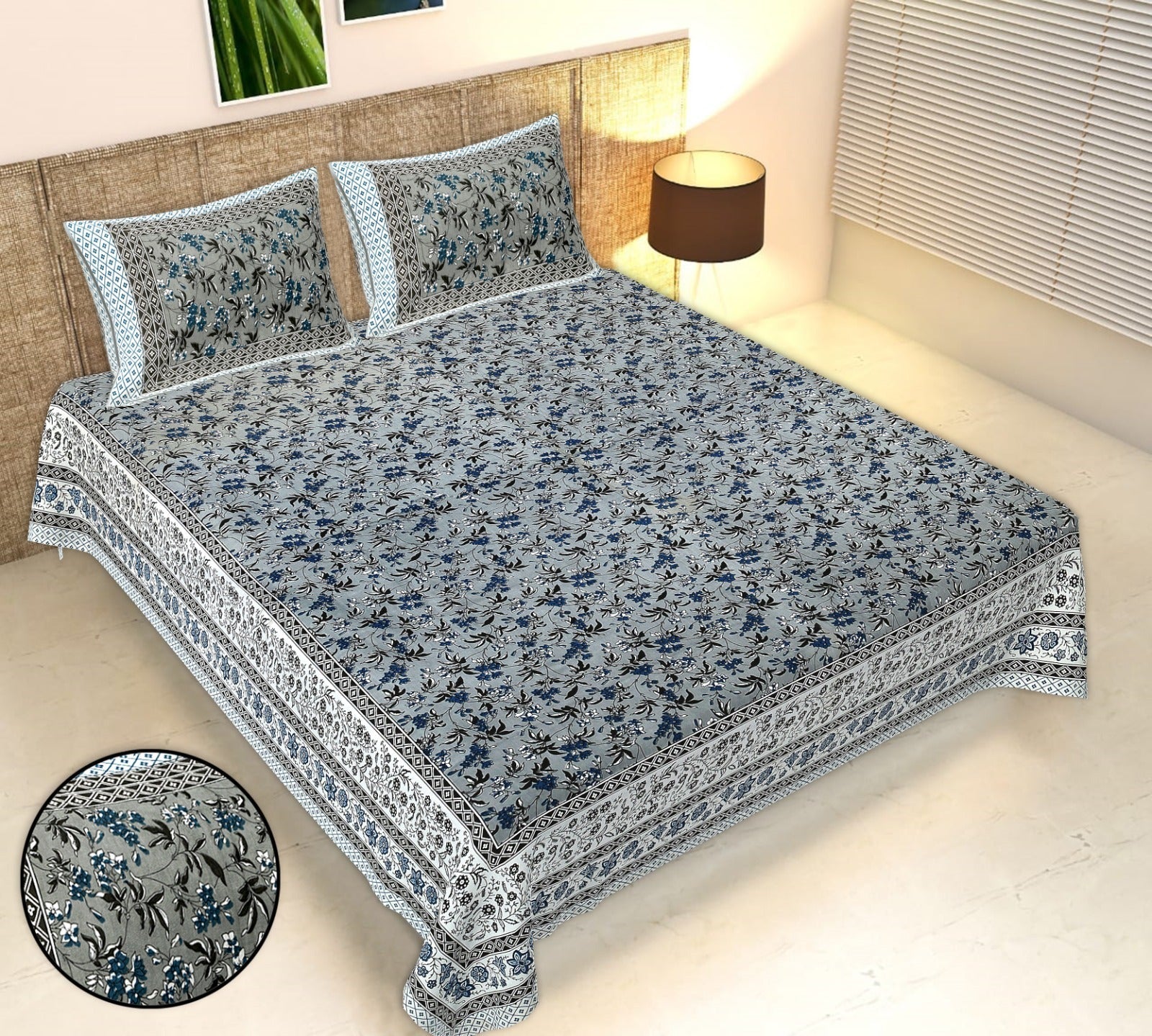 Rudra Bazaar Multicolour 210 TC Cotton Double King Bedsheet With 2 Pillow Covers - Distacart