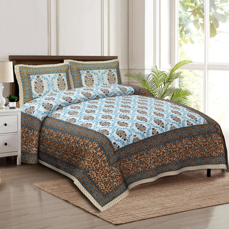 Rudra Bazaar Multicolour 210 TC Cotton Double King Bedsheet With 2 Pillow Covers
