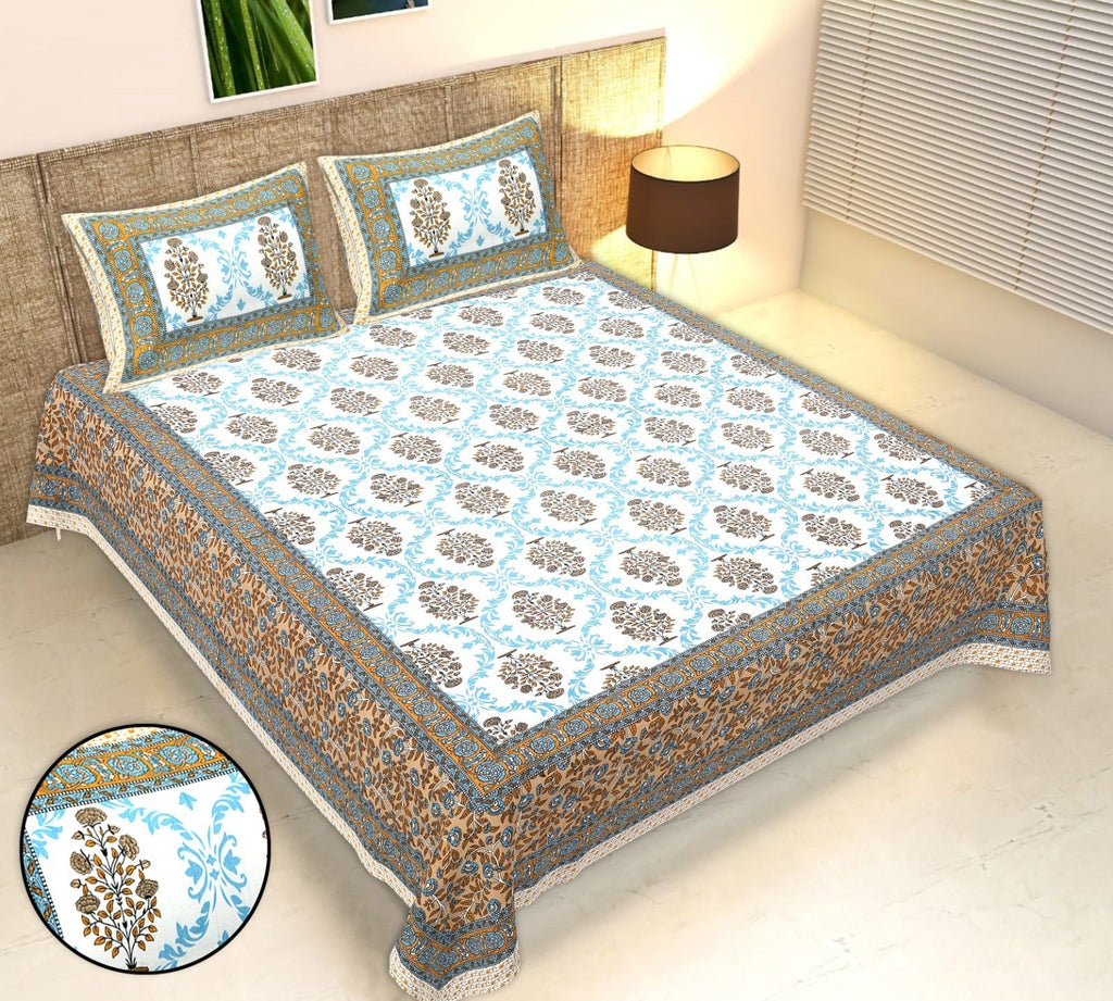 Rudra Bazaar Multicolour 210 TC Cotton Double King Bedsheet With 2 Pillow Covers - Distacart
