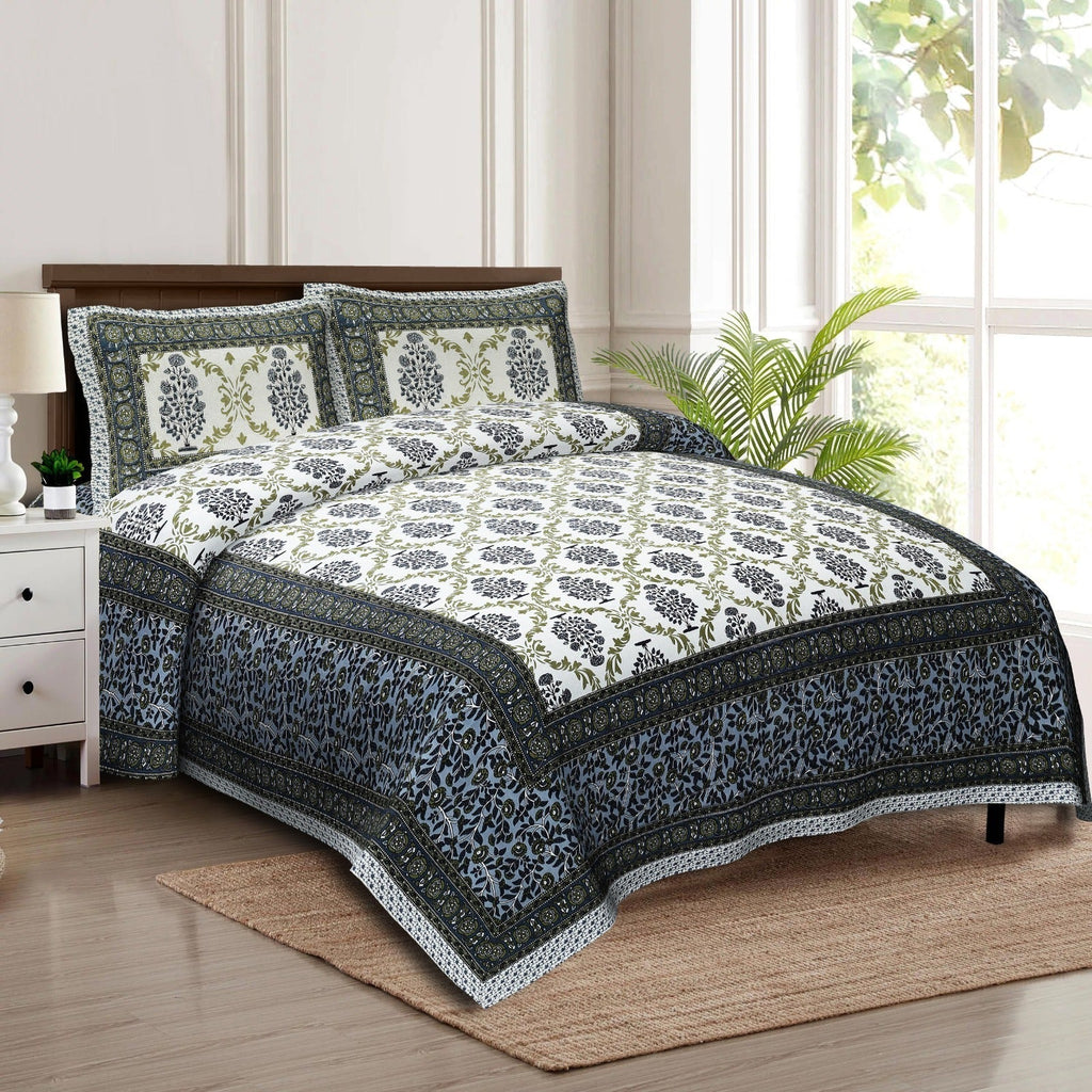 Rudra Bazaar Multicolour 210 TC Cotton Double King Bedsheet With 2 Pillow Covers - Distacart