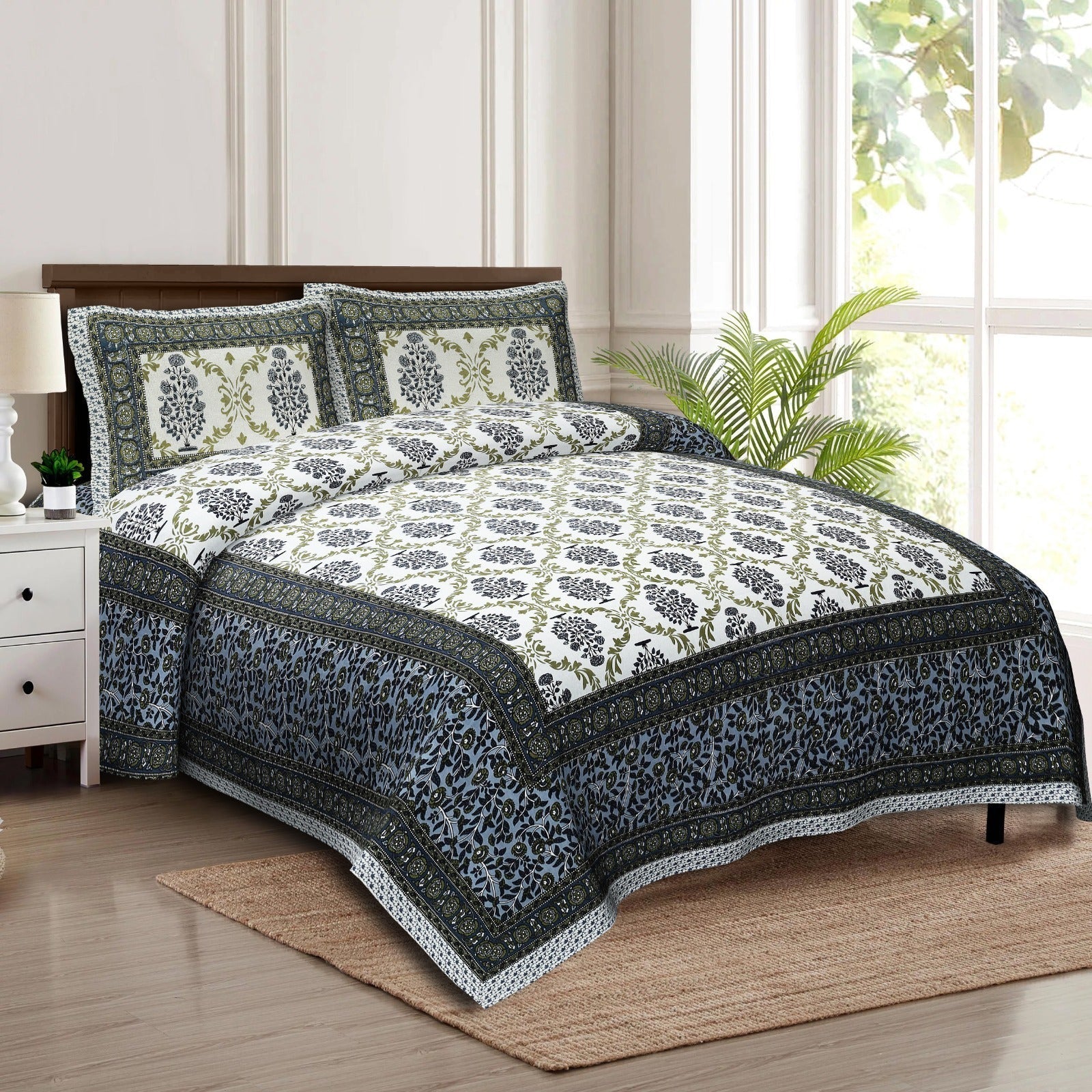 Rudra Bazaar Multicolour 210 TC Cotton Double King Bedsheet With 2 Pillow Covers - Distacart