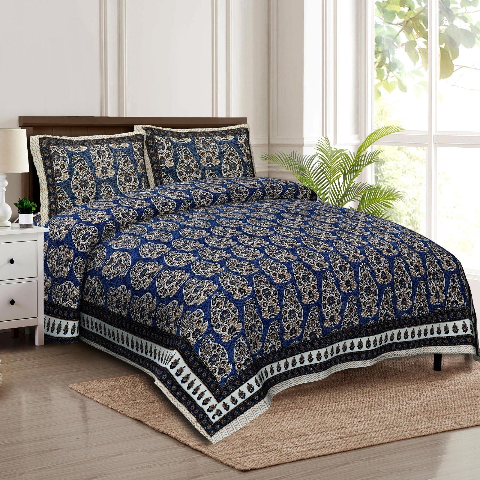 Rudra Bazaar Multicolour 210 TC Cotton Double King Bedsheet With 2 Pillow Covers - Distacart