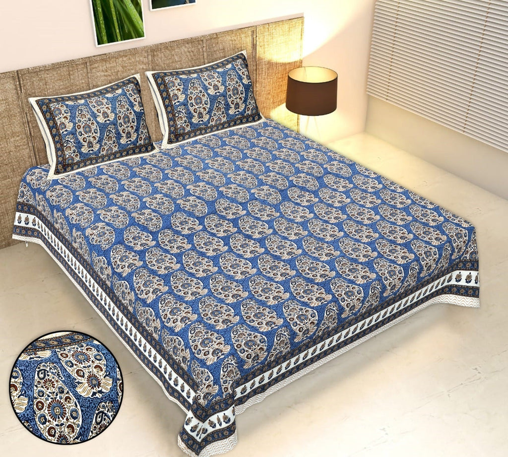 Rudra Bazaar Multicolour 210 TC Cotton Double King Bedsheet With 2 Pillow Covers - Distacart