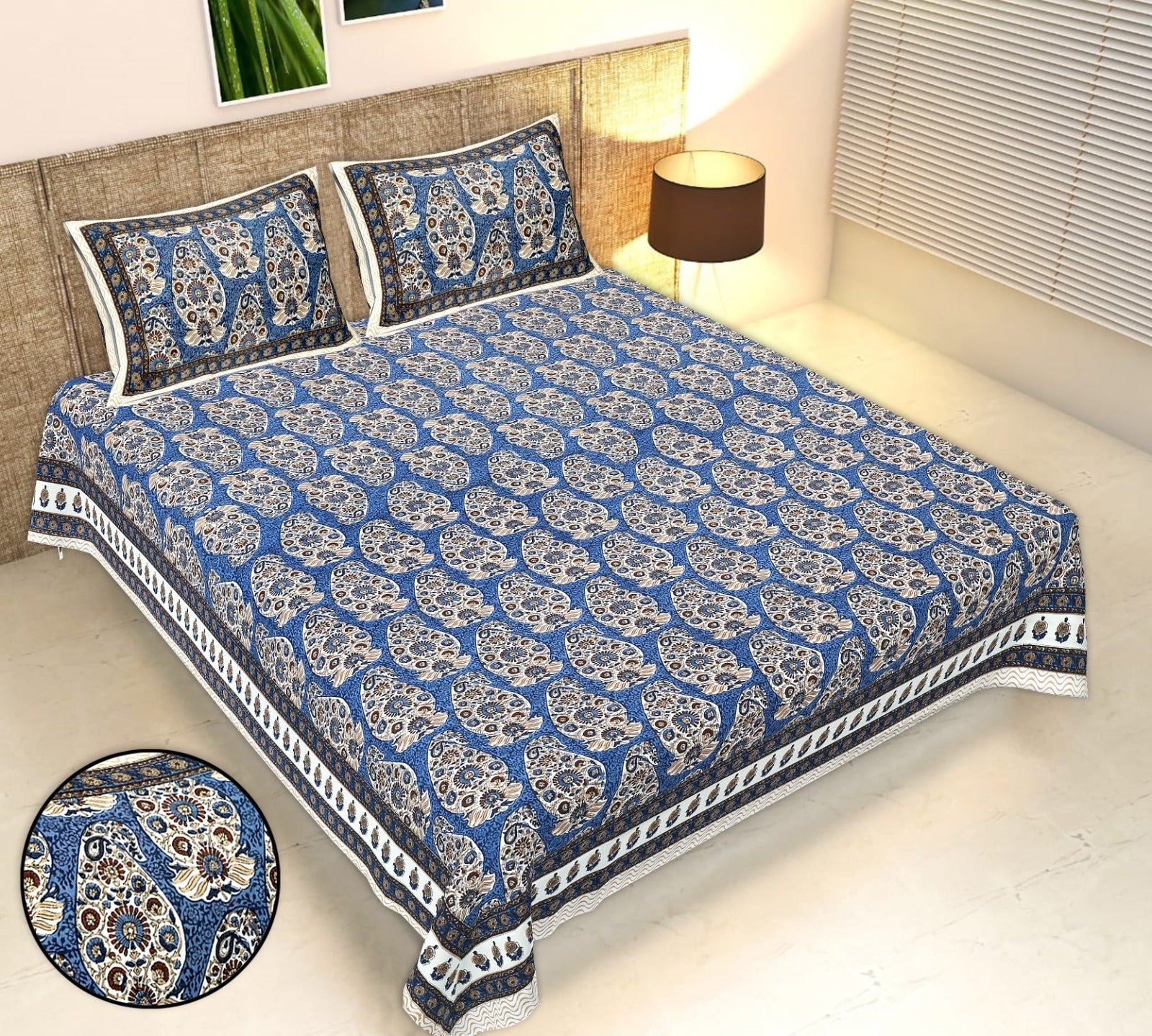 Rudra Bazaar Multicolour 210 TC Cotton Double King Bedsheet With 2 Pillow Covers - Distacart