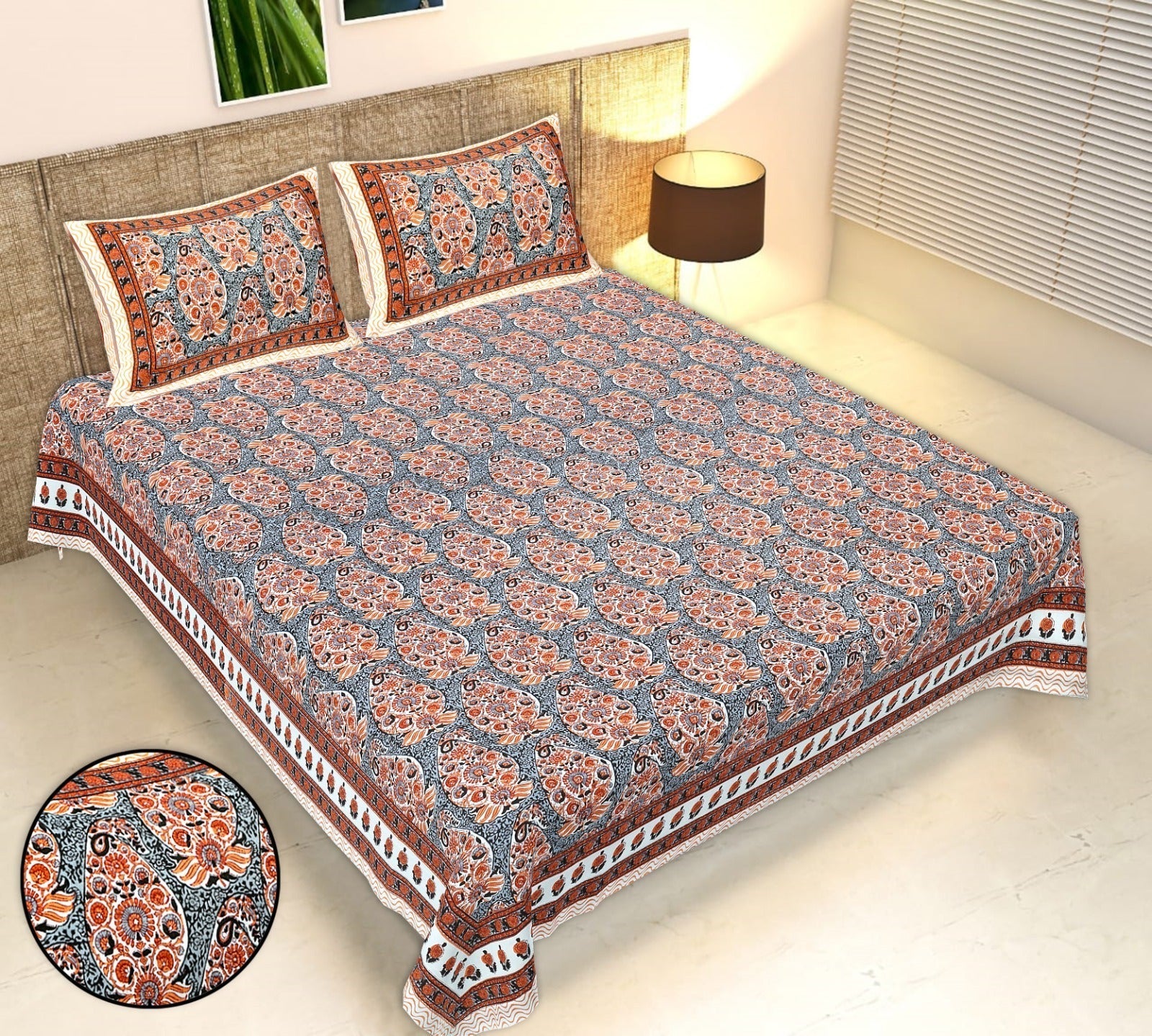 Rudra Bazaar Multicolour 210 TC Cotton Double King Bedsheet With 2 Pillow Covers - Distacart