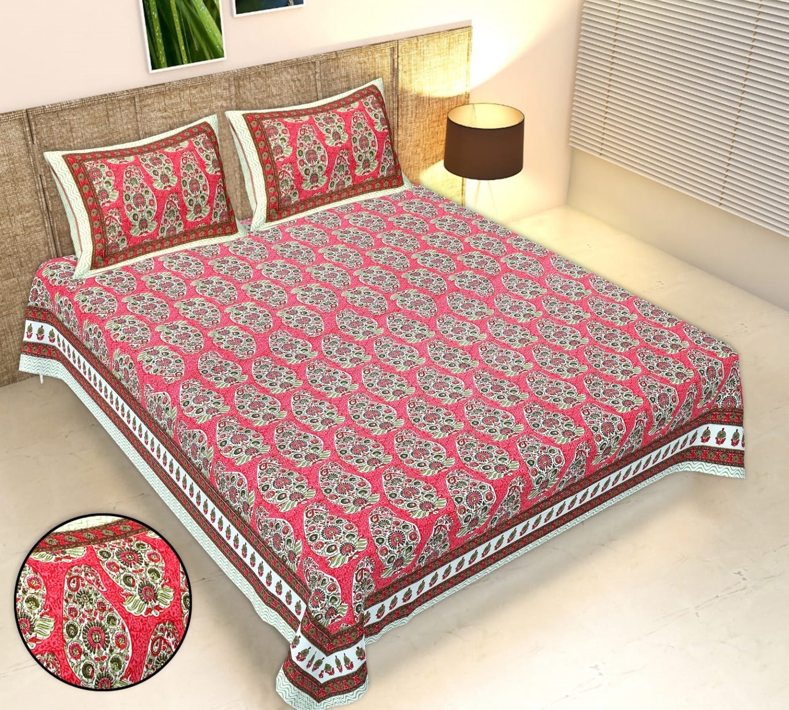 Rudra Bazaar Multicolour 210 TC Cotton Double King Bedsheet With 2 Pillow Covers - Distacart