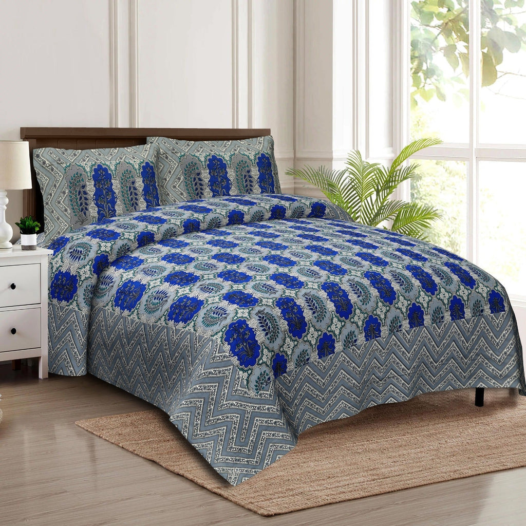 Rudra Bazaar Multicolour 210 TC Cotton Double King Bedsheet With 2 Pillow Covers - Distacart
