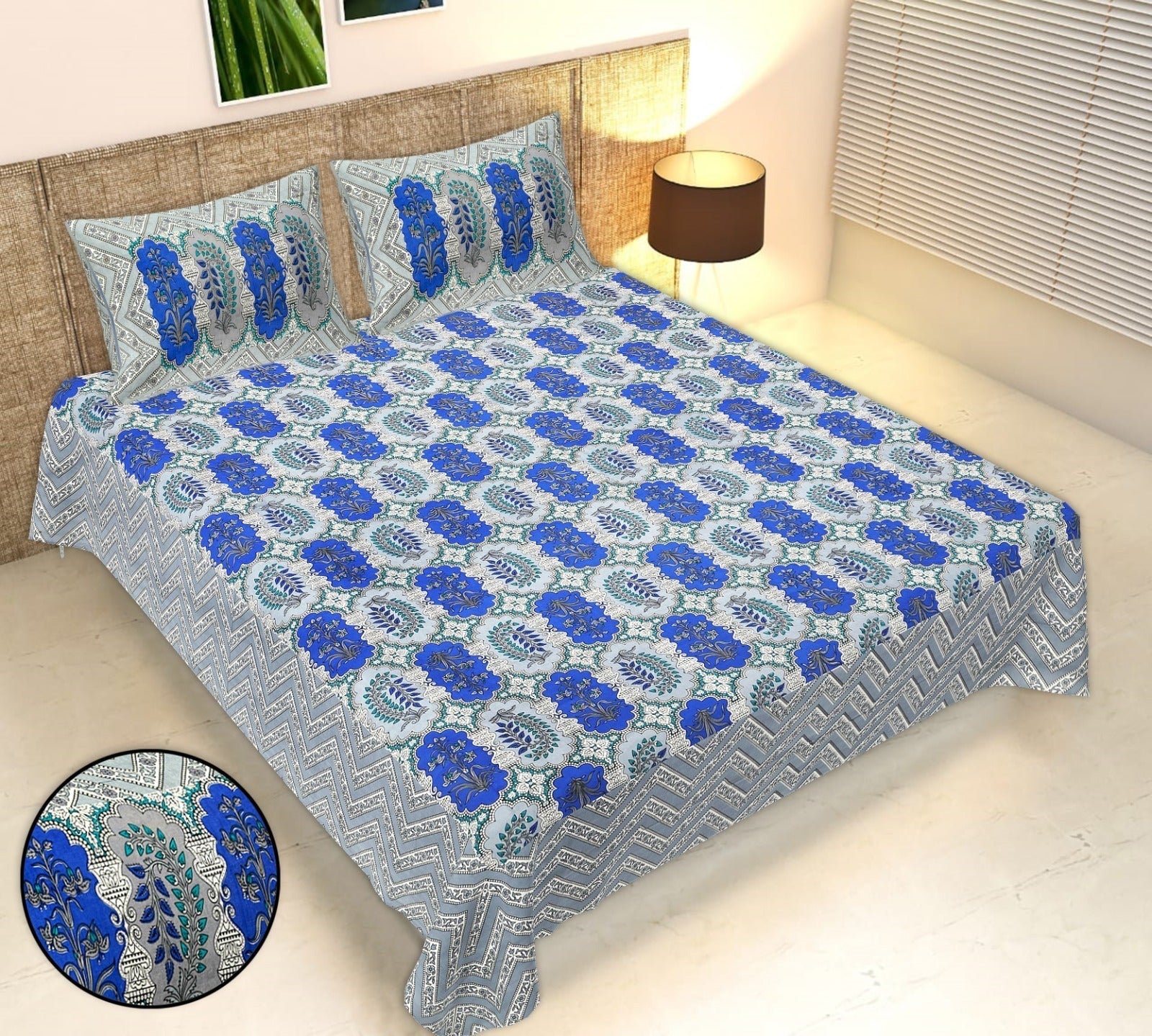 Rudra Bazaar Multicolour 210 TC Cotton Double King Bedsheet With 2 Pillow Covers - Distacart