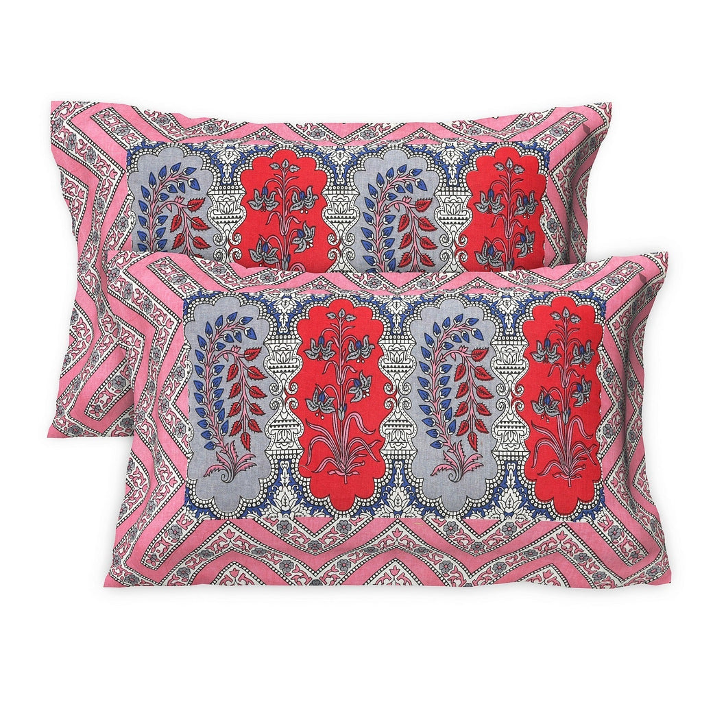 Rudra Bazaar Multicolour 210 TC Cotton Double King Bedsheet With 2 Pillow Covers - Distacart