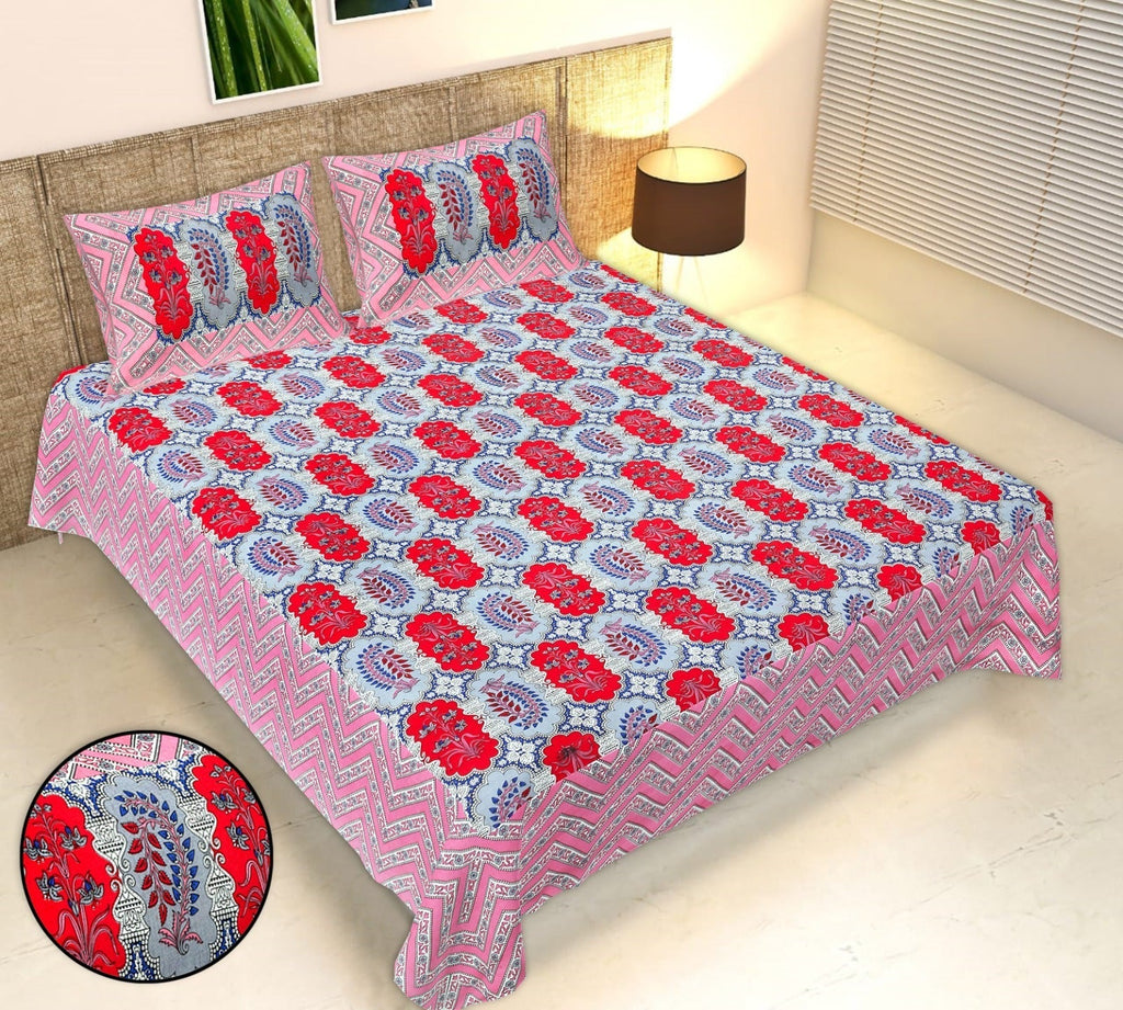 Rudra Bazaar Multicolour 210 TC Cotton Double King Bedsheet With 2 Pillow Covers - Distacart