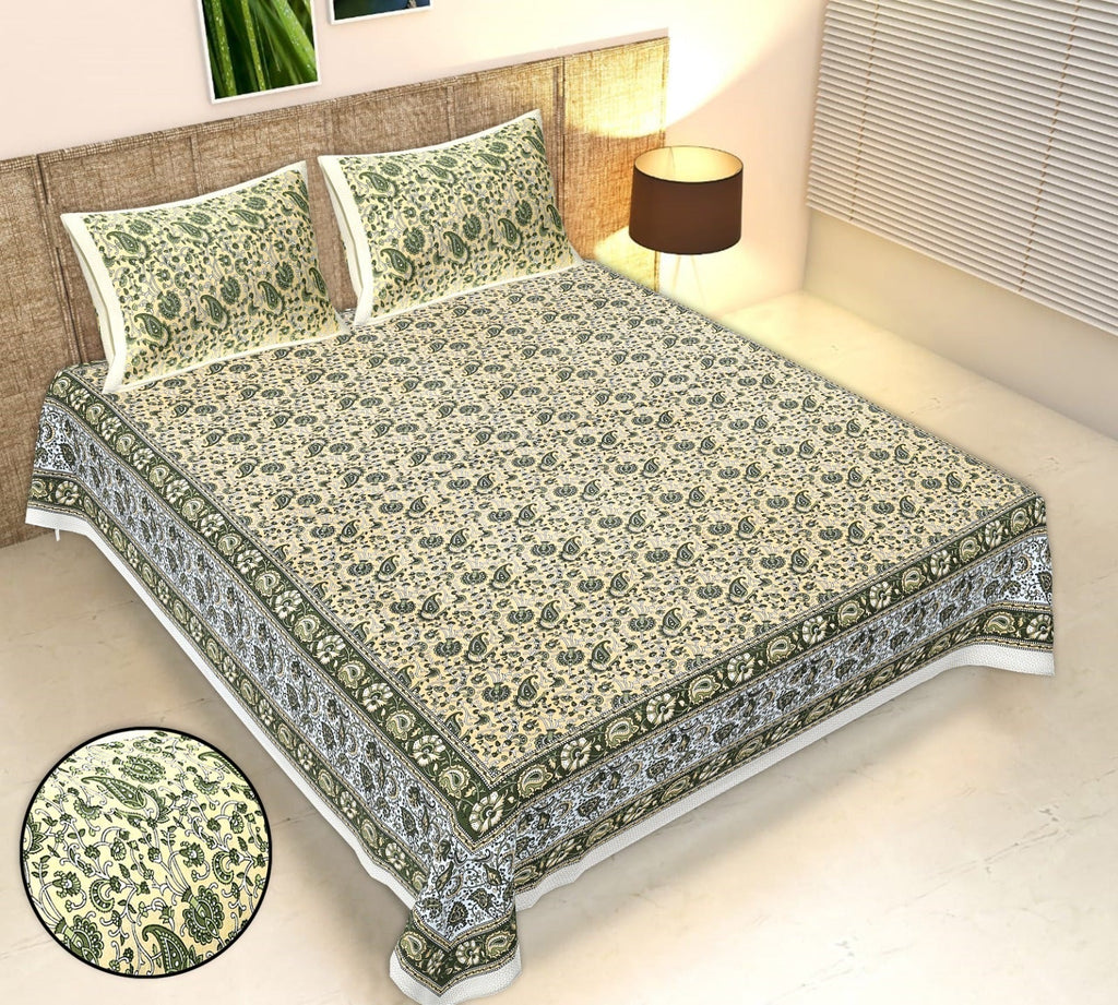 Rudra Bazaar Multicolour 210 TC Cotton Double King Bedsheet With 2 Pillow Covers - Distacart
