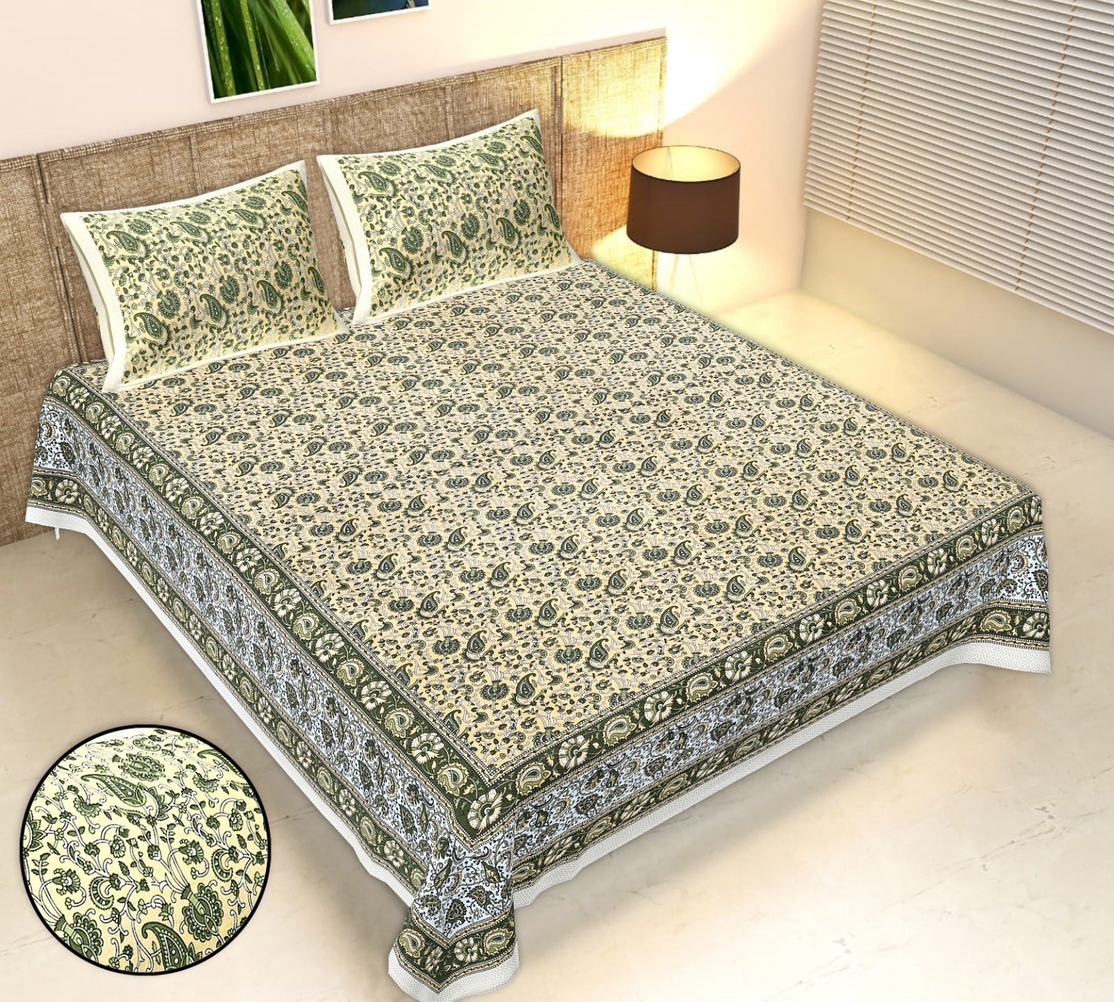 Rudra Bazaar Multicolour 210 TC Cotton Double King Bedsheet With 2 Pillow Covers - Distacart