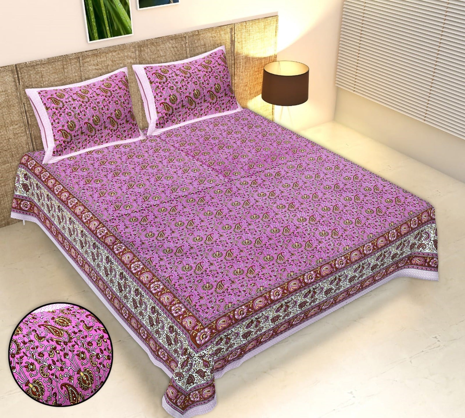 Rudra Bazaar Multicolour 210 TC Cotton Double King Bedsheet With 2 Pillow Covers - Distacart