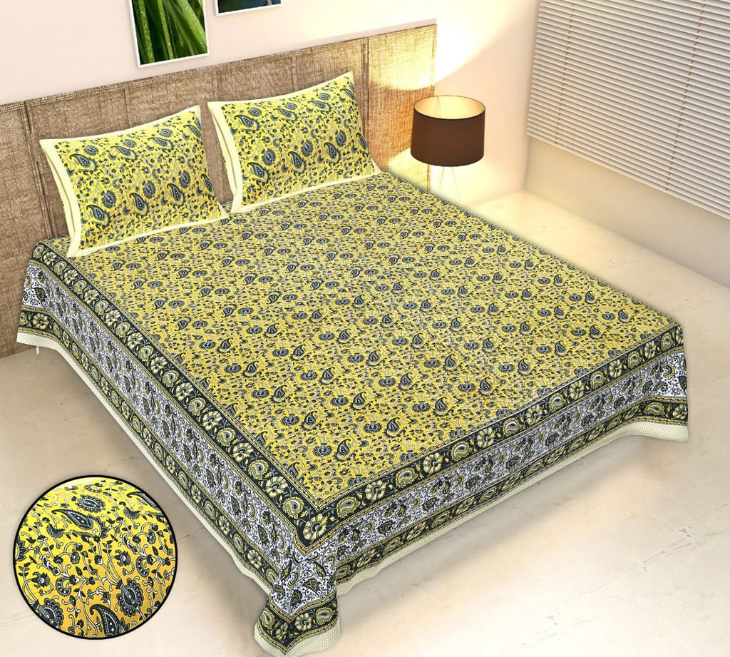 Rudra Bazaar Multicolour 210 TC Cotton Double King Bedsheet With 2 Pillow Covers - Distacart