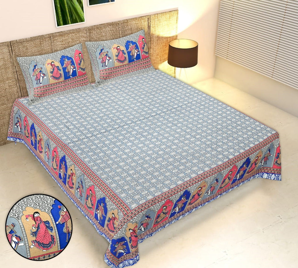 Rudra Bazaar Multicolour 210 TC Cotton Double King Bedsheet With 2 Pillow Covers - Distacart