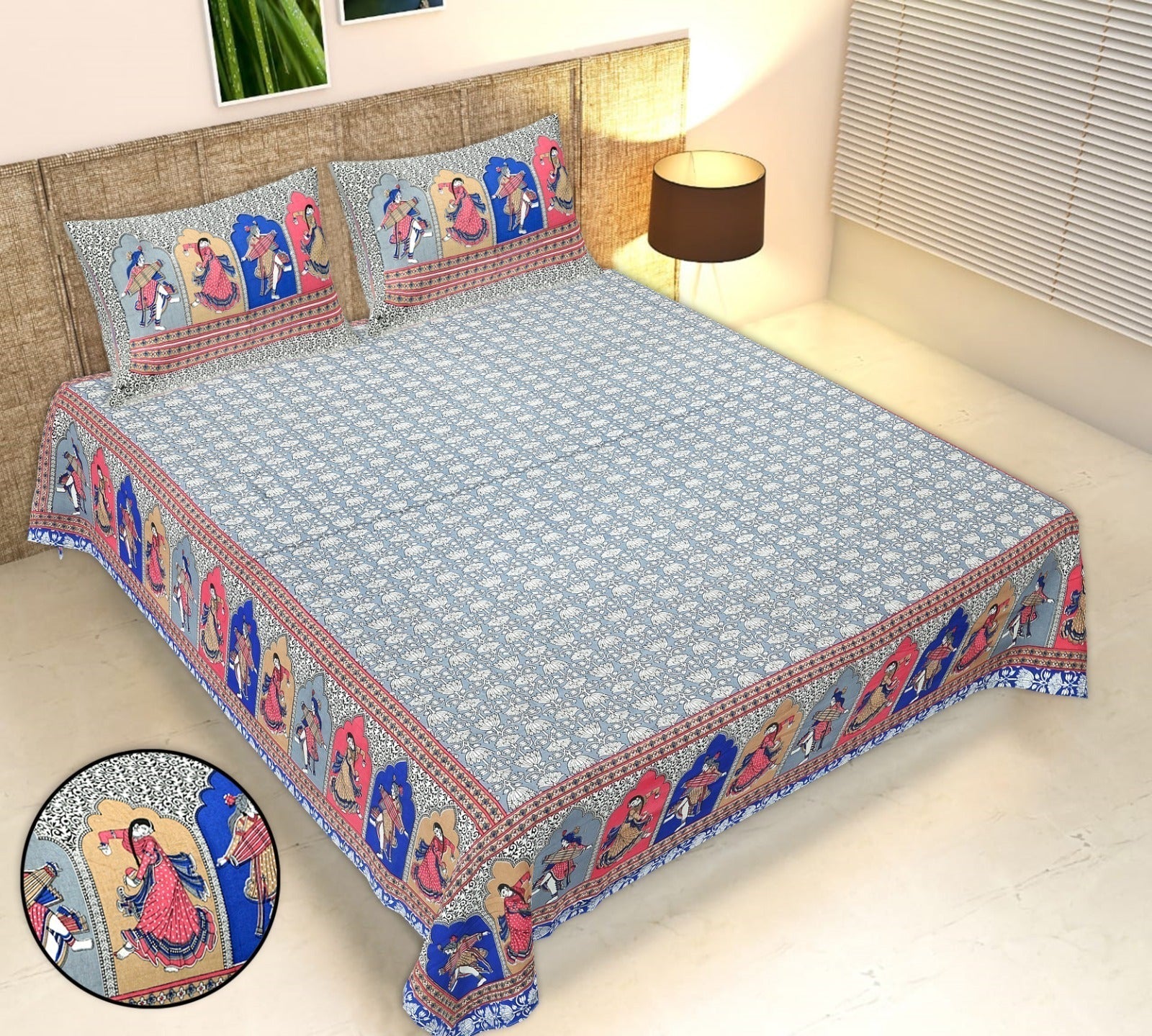 Rudra Bazaar Multicolour 210 TC Cotton Double King Bedsheet With 2 Pillow Covers - Distacart