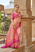 Bittersweet Peach Superior V.P.Silk Woven Printed Patola Silk Saree - Rewaa Milano