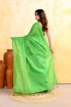 Piyari Fashion Women's Green Embellished Cotton Blend Zari Check Handloom Saree - Distacart