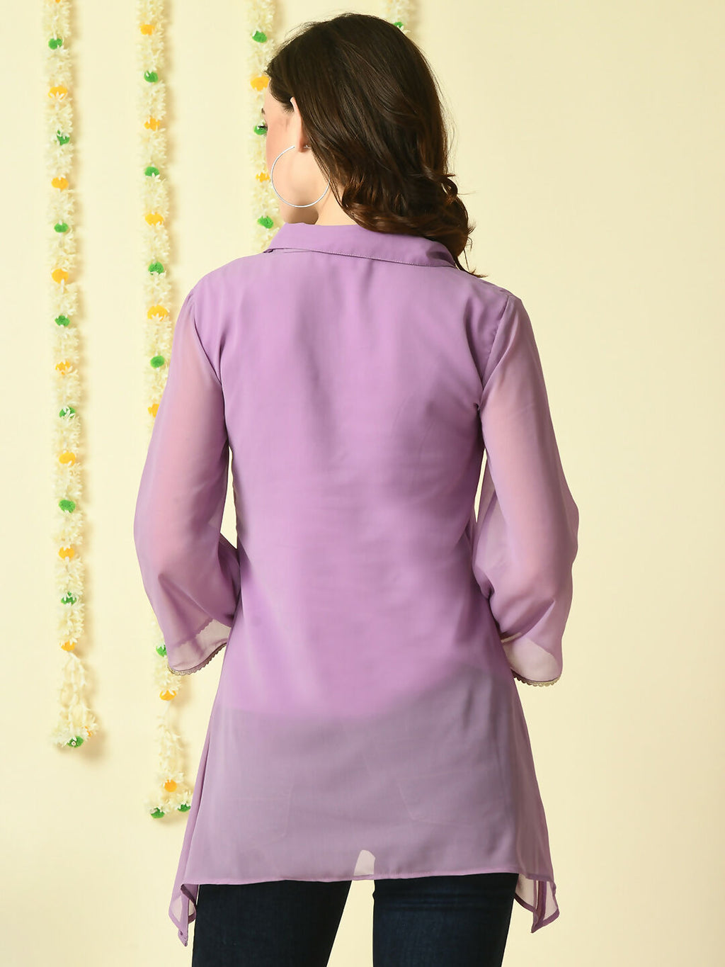 Myshka Women's Purple Embroidered Party Fusion Top