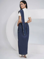 Joban Fashion Off White Cotton Denim Skirt Drape With Top