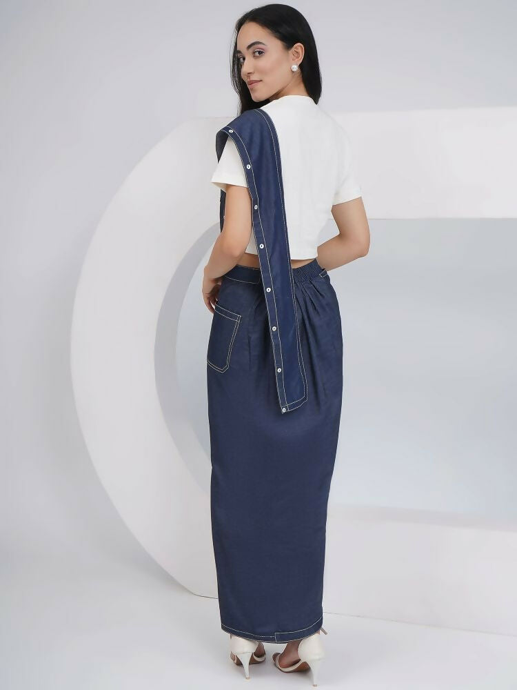 Joban Fashion Off White Cotton Denim Skirt Drape With Top