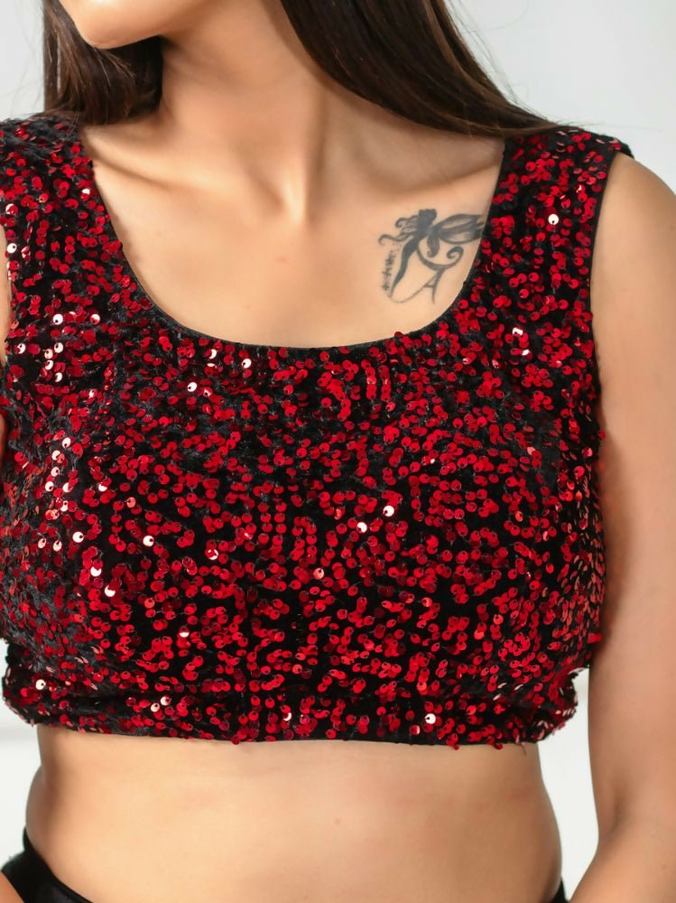 Amodini Designer Studio Women's Velvet Red Sleeveless Blouse