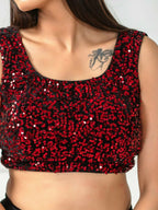 Amodini Designer Studio Women's Velvet Red Sleeveless Blouse